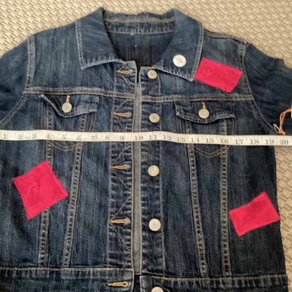 Cherokee UpStyled Denim Jacket w/Fushia Fabric Patches & Appliqué Size S - Picture 7 of 9
